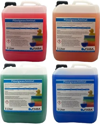 Produktbild von Flüssigwaschmittel Konzentrat blau,rot,grün,orange 4x5 L inkl. Auslaufhilfe.