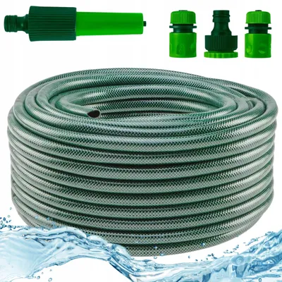 Produktbild von VERTO Gartenschlauch 1/2 Zoll - 30 m + Wasserspritze + 3 Stück Anschluss Kit | Gartenbewässerung Komplettes Starterset