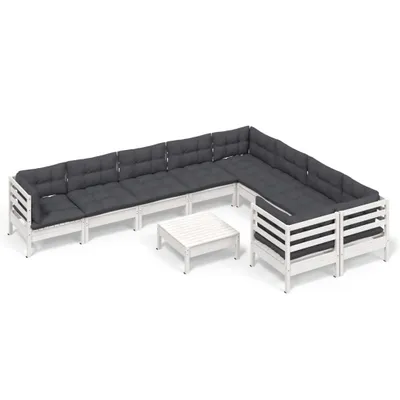 Immagine prodotto di vidaXL Set da giardino lounge da 10 pezzi con cuscini, bianco, legno di pino