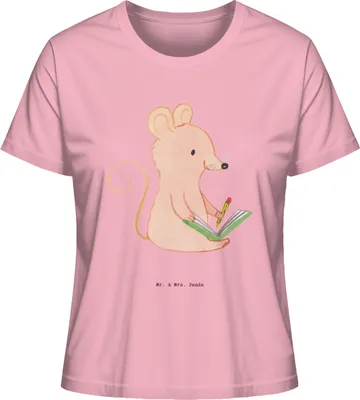 Produktbild von Mr. & Mrs. Panda Oberteil Damen Maus Kreatives Schreiben Größe L - Baumwolle Pink - Geschenk, T-Shirt, Literatur, Basic Shirt, Bio, Creative Writing, für Frauen