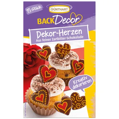 Produktbild von BackDecor 15 Stück Dekor-Herzen aus Zartbitter Schokolade
