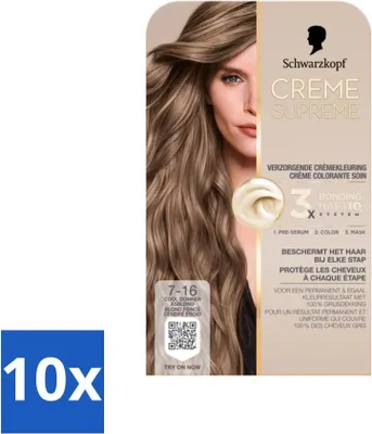 Produktbild von Schwarzkopf - Haarfarbe - Creme Supreme 7-16 - Kühles dunkles Aschblond - 245 g - Vorteilspack - 10 Stücke