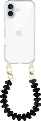 Produktbild von Funky Hearts (Black) Transparant Cord Hülle  - Kompatibel mit iPhone 16 Plus