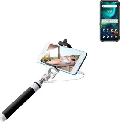 Produktbild von K-S-Trade Selfie Stick kompatibel mit UMIDIGI Bison 2021 Selfiestick kabelgebunden Monopod mit Kabel Stab Stange Selfportrait Handheldstick schwarz