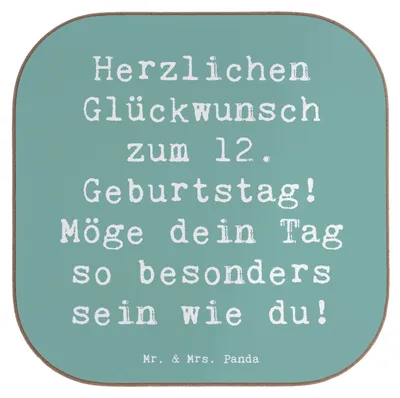 Produktbild von Mr. & Mrs. Panda Tischuntersetzer Spruch 12. Geburtstag - Meeresbrise - Geschenk, feiern, Meilenstein, Herzlichen Glückwunsch zum, Happy Birthday, unterleger, Alter