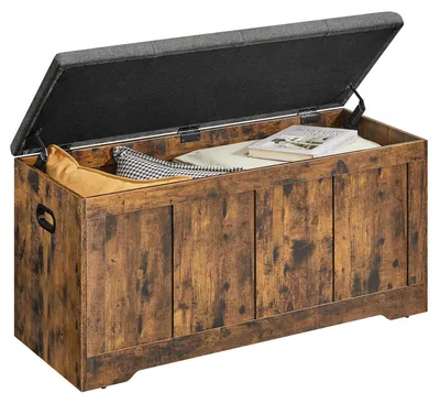 Image de VASAGLE, coffre avec couvercle, banc coffre avec espace de rangement, 40 x 100 x 49 cm