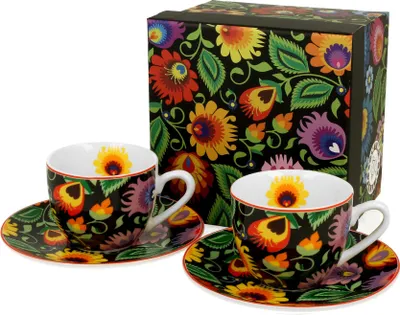 Produktbild von DUO ETNO 2er-Set Espressotassen 90 ml ETNIC mit Untertassen, New Bone China Porzellan