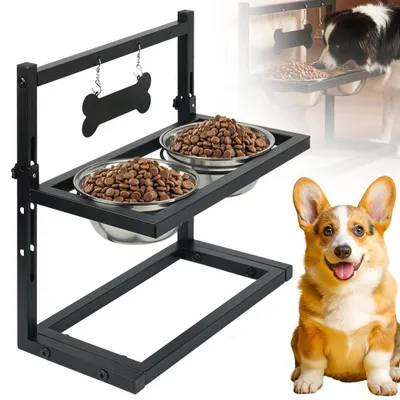Obrázek produktu pro Zvýšený stojan na misky pro psy, se 3 výškově nastavitelnými miskami z nerezové oceli, zvýšený stojan na misky pro psy, stabilní stojan vhodný pro misky pro psy, vhodný pro velké a střední psy