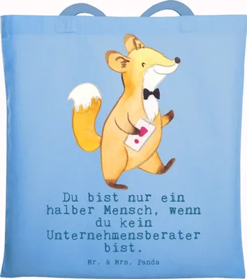 Produktbild von Mr. & Mrs. Panda Tote Bag Unternehmensberater Herz - Sky Blue - Geschenk, Laptoptasche, Beutel, Tasche, Jutebeutel, Einkaufstasche