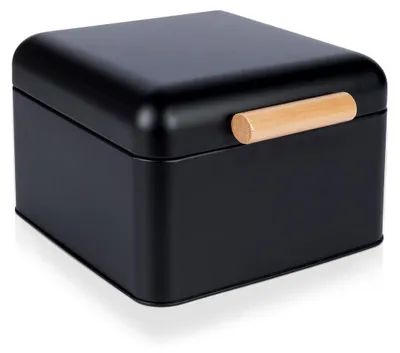 Immagine prodotto di Portapane compatto in metallo nero con coperchio incernierato