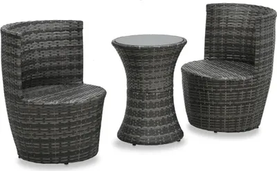 Image de vidaXL Ensemble Bistro 3 pièces avec coussins Poly Rattan Gris