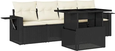 Produktbild von vidaXL 5-tlg. Garten-Sofagarnitur mit Kissen Schwarz Poly Rattan
