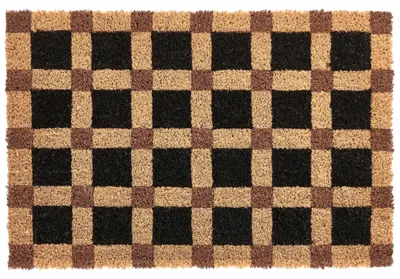 Zdjęcie produktu dla BELIANI Wycieraczka beżowy/czarny włókno kokosowe antypoślizgowe podszycie 40 x 60 cm dekoracja powitalna wzór w kratę