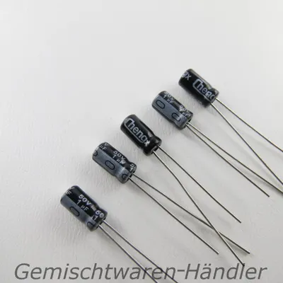 Obrázek produktu pro Sada 5 kusů kondenzátorů ELKO 2,2 µF 50 V, sestavitelná, µmF, elektrolytické, radiální