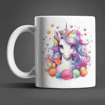Produktbild von Süßes Einhorn Sweet Candy Kaffeetasse Teetasse Tasse Geschenkidee 330 ml – Bunt / Sweet-Einhorn-01
