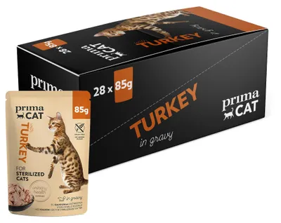 Productafbeelding van PrimaCat - Natvoer voor gesteriliseerde katten, kalkoen in saus, 28 x 85 gram
