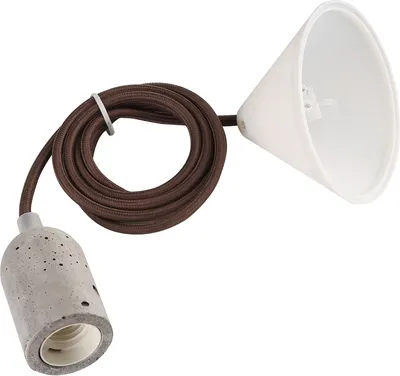Produktbild von Design Set - Textilkabel braun mit Betonfassung E27 und weißem Baldachin