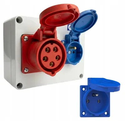 Produktbild von Baustromverteiler mit Steckdosen 16A 1x400V und 1x230V, nicht angeschlossen