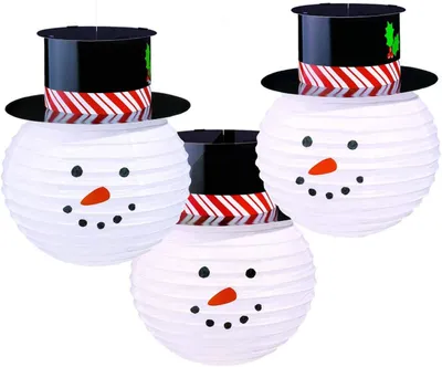 Produktbild von Lampion-Set Schneemänner, 3 Stück, Größe 24,1 cm, aus Papier, Snowman, Weihnachten