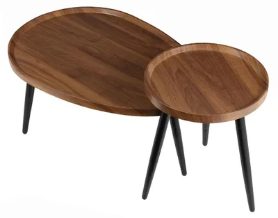 Image de Ensemble de 2 tables basses - Petite table - Salon - Bois - Table - Noyer