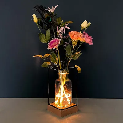 Produktbild von GADGY® Beleuchte Vase Glas - Tischvase mit Blumenlampe - Vasen Deko - Deko Wohnzimmer modern- Skandinavisch/Industrial 22,5 x 10,8 x 10,8 cm