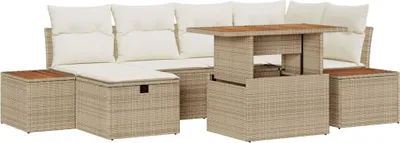 Image de Ensemble de canapé de jardin 7 pcs Beige polyrotin