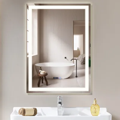 Image de Miroir de salle de bain ZMH avec éclairage LED, dimensions 60x80 cm, miroir mural, indice de protection IP44, fonction anti-buée, miroir lumineux, variateur de luminosité, température de couleur réglable de 3000K à 6500K