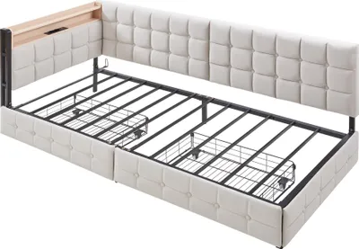 Produktbild von STILVORA Schlafsofa Polsterbett 90X200 mit Stauraum,Tagesbett Jugendbett mit LED-Nachttischlampe und USB/Typ-C-Anschluss,Bettgetsell ohne matratze