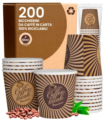 200 Pappbecher, 65 ml, umweltfreundlich, biologisch abbaubar, Einweg