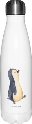 Produktbild von Mr. & Mrs. Panda Wasserflasche Pinguin marschieren - Weiß - Geschenk, Thermos, trinkflaschen, Familie, Pinguine, Spazieren, Thermosflasche, Thermo-Trinkflasche, Bruder