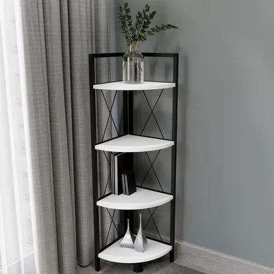Produktbild von VCM Holz Metall Eckregal Aufbewahrung Stand Regal Bücherregal Deko Bücher Standregal Insasi 4