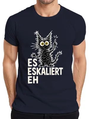 Productafbeelding van "Het escaleert!" - Grappig T-shirt met een kat, marineblauw, maat 3XL