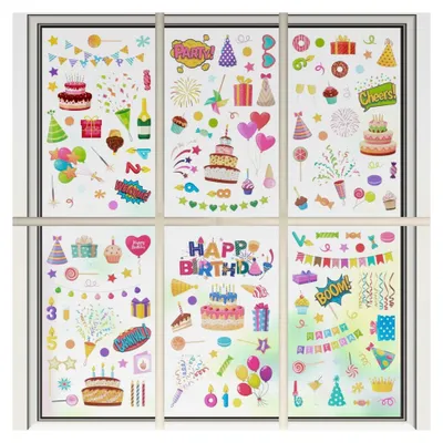 Produktbild von 6 Blatt Fensteraufkleber zum Geburtstag, Selbstklebende Fenstersticker, Wiederverwendbare Fensterdekoration für Feiern und Feste