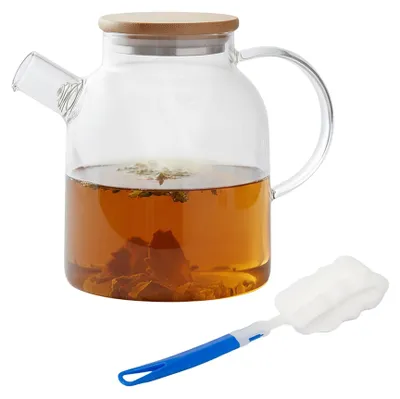 Produktbild von Teekanne aus Glas mit Bambusdeckel - Borosilikatglas, Sieb