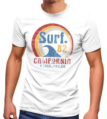 Produktbild von Herren T-Shirt Surf Logo California USA Welle Surfing Style Aufdruck Print Fashion Streetstyle Neverless® weiß XL