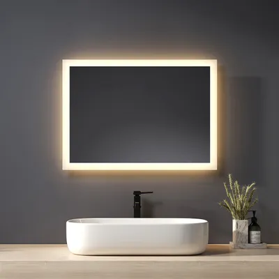 Zdjęcie produktu dla Lustro łazienkowe Heilmetz 50x70cm Lustro z oświetleniem Ciepłe białe oświetlenie Lustro podświetlane LED Lustro ścienne IP44 Energooszczędne