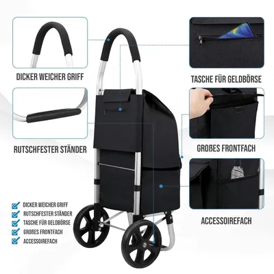 Produktbild von Einkaufsroller - Faltbarer Trolley - Wasserdicht - 40 l - 2 Räder - Abnehmbare Tasche - Treppensteiger