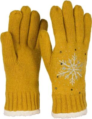 Immagine prodotto di styleBREAKER Guanti da donna con fiocco di neve ricamato, strass e pile, caldi guanti termici invernali in maglia 09010020