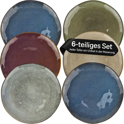 Produktbild von 6 Steingut Teller Hochwertige Speiseteller Geschirr Tellerset Ø28cm Mix