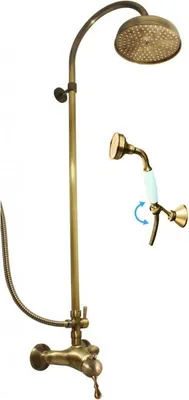 Zdjęcie produktu dla Bateria prysznicowa LABE - OLD BRASS z deszczownicą i słuchawką prysznicową, Kolor: stary mosiądz, Wymiar: 150 mm (L581.5/3SM)