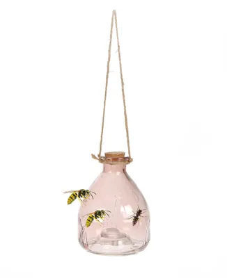 Produktbild von Wespenfalle mit Aufhänger, Insektenfalle zum Stellen oder Hängen, befüllbar mit Lockstoff, chemiefrei, Glas mit Reliefdruck, rosa