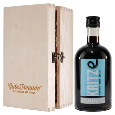 Produktbild von Kritze Lakritzlikör -Salty- mit Geschenk-Holzkiste