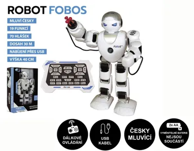 Obrázok produktu pre Robot RC FOBOS plastový interaktívny chodiaci 40cm česky hovoriaci na batérie s USB v krabici 31x45x13cm