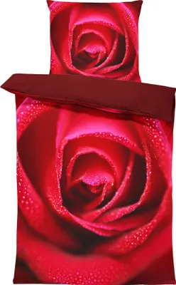 Produktbild von 4 teilig Bettwäsche 135x200 cm Rosen Blumen Rose rot bordeaux Wende Mikrofaser