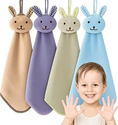 Produktbild von 4er Set Kinder Handtücher 30x30 – kleine Waschlappen für Hände & Gesicht, ideal für Kindergarten & Zuhause, Mikrofaser