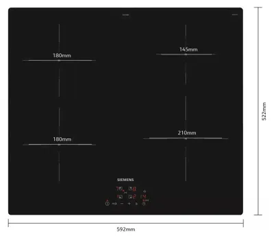 Produktbild von Siemens iQ100 EU611BEB5H, Schwarz, Integriert, 60 cm, Zonen-Induktionskochfeld, Keramik, 4 Zone(n)