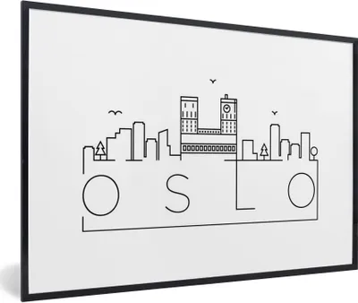 Produktbild von MuchoWow® MuchoWow® Gerahmtes Poster Skyline "Oslo" schwarz auf weiß 60x40 cm - Poster mit zchwarzem Bilderrahmen - Printing - Wanddeko Schlafzimmer