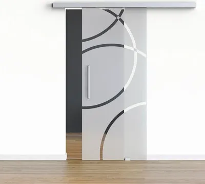 Produktbild von Pertura Glasschiebetür Komplettset Glera Loop 02 775x2050 mm inkl.Beschlag Selir Aluminium natur,Stangengriff