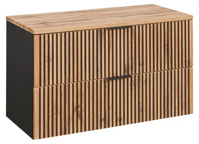 Produktbild von Waschtischunterschrank 100.6cm Gaia mit 2 Schubladen, Eichenoptik und Schwarz