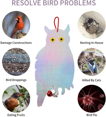 Produktbild von Vogelverschrikker Eule, 3 Stück, reflektierend, zum Aufhängen, für Balkon und Garten